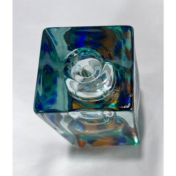 Adam Jablonski Art Glass Oil Burner Multicolor Hand Blown Glass Cube Sculpture - Picture 4 of 4